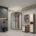 120/1 Душевая кабина 1806B-S 80*120*215 бамбук,низ.поддон,профиль Чёрный,полка,белая задн.стенка,прозр.стёкла,4к. EG210021