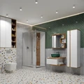 120/1 Душевая кабина 1806L/R-S 80*120*215 бамбук,низк.поддон,профиль-Хром,полка,белая задн.стенка,прозр.стёкла,4к EG210020