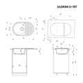 Мойка композит.Ulgran U-107 ОВАЛЬНАЯ 309 темно-серый 730*460*200 с сифоном U-107-309
