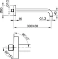 Душевой кронштейн DN 15 KEUCO ELEGANCE, 51688050400, с круглым отражателем, 462 мм, никель шлифованный 51688050400