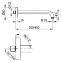 Душевой кронштейн DN 15 KEUCO ELEGANCE, 51688370400, 462 мм, черный матовый (RAL 9011), латунь 51688370400
