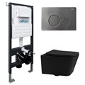 Комплект подвесной унитаз ABBER Rechteck AC1201MB черный матовый с инсталляцией AC0105 и кнопкой AC0121NG никель 8082 - фото 62355