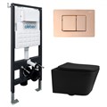 Комплект подвесной унитаз ABBER Rechteck AC1201MB черный матовый с инсталляцией AC0105 и кнопкой AC0120RG золото розовое 8083 - фото 62362