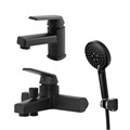 1Life (OneLife by Orage) P02-311b, set черный матовый:
1) Смеситель для умывальника;
2) Смеситель для ванны/душа;
3)Душевой гарнитур: Душевой набор: 3-режимный ручной душ 110 мм с силиконовыми наконечниками, шланг 1500 мм, держатель P02-311b