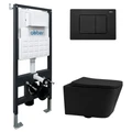 Комплект подвесной унитаз ABBER Rechteck AC1201MB черный матовый с инсталляцией AC0105 и кнопкой AC0120MB черный матовый AC1201MB-AC0105-AC0120MB