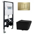 Комплект подвесной Унитаз ABBER Rechteck AC1201MB черный матовый с инсталляцией AC0105 и кнопкой AC0120MMG золото матовое AC1201MB-AC0105-AC0120MMG - фото 77129