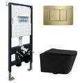 Комплект подвесной унитаз ABBER Rechteck AC1201MB черный матовый с инсталляцией AC0105 и кнопкой AC0120MMG золото матовое AC1201MB-AC0105-AC0120MMG