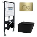 Комплект подвесной Унитаз ABBER Rechteck AC1201MB черный матовый с инсталляцией AC0105 и кнопкой AC0121MMG золото матовое AC1201MB-AC0105-AC0121MMG - фото 77139