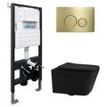 Комплект подвесной унитаз ABBER Rechteck AC1201MB черный матовый с инсталляцией AC0105 и кнопкой AC0121MMG золото матовое AC1201MB-AC0105-AC0121MMG