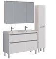 Тумба Lemark BUNO 125 см под 2 раковины, подвесная/напольная, 4 ящика, цвет планки: Серый, цвет корп LM04B125T