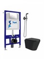 Комплект Teymi 6 в 1: Инсталляция Aina 52 + клавиша смыва Lina хром + унитаз Solli черный матовый + гигиенический душ Lina хром F08925 1217302