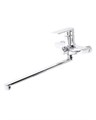 Agger Brilliant A0321100 однозахватный универсальный смеситель с длинным поворотным изливом 350 мм, керамическим дивертором и душевым набором (шланг, лейка, держатель) A0321100