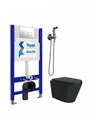 Комплект Teymi 6 в 1: Инсталляция Aina 50 + клавиша смыва Helmi хром + унитаз Solli черный матовый + гигиенический душ Lina хром F08939 1217316