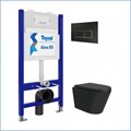 Инсталляция с унитазом комплект 5 в 1 Teymi унитаз подвесной безободковый черный Solli Black кнопка черная / хром F13526 1222052