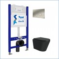Инсталляция с унитазом комплект 5 в 1 Teymi унитаз подвесной безободковый черный Solli Black кнопка нержавеющая сталь F13528 1222054