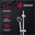 Agger Wave A032 Душевой гарнитур: 3-режимный ручной душ 100 мм, штанга 700 мм с возможностью установки в старые отверстия (VARIO), регулируемый по высоте и наклону держатель, растягивающийся шланг 1500-1800 мм, быстросъемная мыльница A032