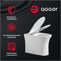 Agger AT01200 Унитаз напольный пристенный безободковый: санфарфор, скрытая система монтажа. Обтекаемая форма корпуса, не позволяющая скапливаться пыли, ультратонкое и быстросъёмное сиденье из дюропласта с функцией плавного закрывания Soft-close AT01200