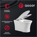 Agger AT01100 Унитаз подвесной безободковый: санфарфор, скрытая система монтажа. Обтекаемая форма корпуса, не позволяющая скапливаться пыли, ультратонкое и быстросъёмное сиденье из дюропласта с функцией плавного закрывания Soft-close AT01100