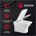 Agger AT02100 Унитаз подвесной безободковый: санфарфор, скрытая система монтажа. Обтекаемая форма корпуса, не позволяющая скапливаться пыли, ультратонкое и быстросъёмное сиденье из дюропласта с функцией плавного закрывания Soft-close AT02100